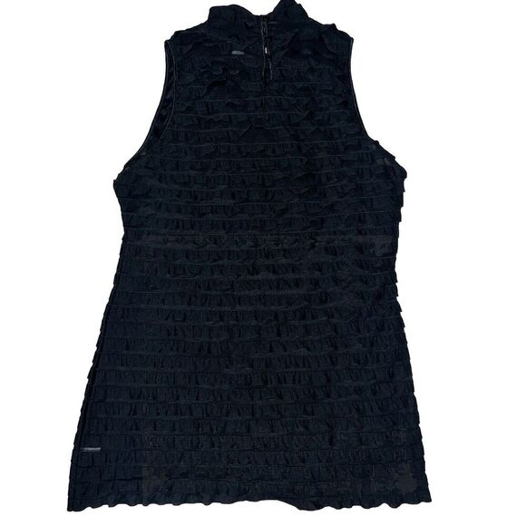 Black Ruffle Gothy Sheer Top Witchy Derek Heart Button High Neck Size L - Picture 5 of 8